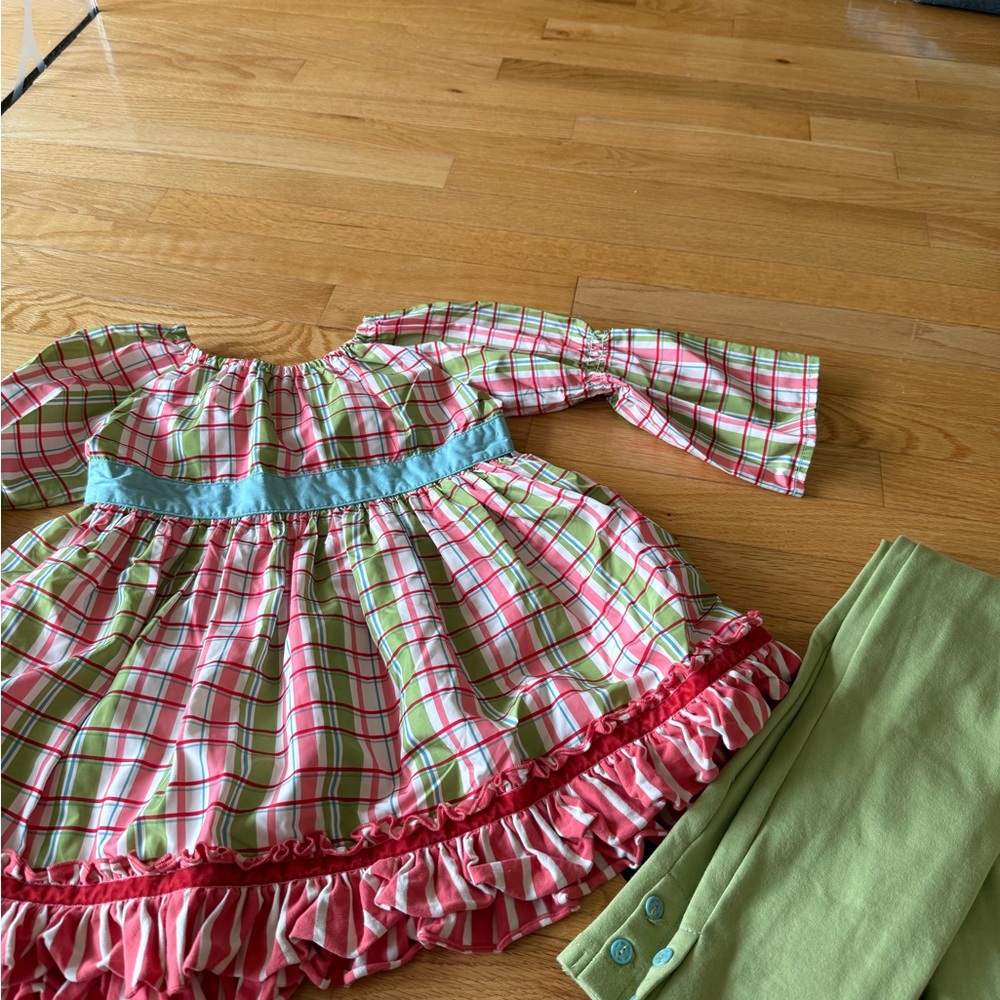 Matilda Jane Plaid Dress with Ruffle and Green Pants